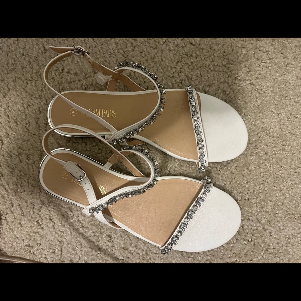 White flats, worn once, size 8